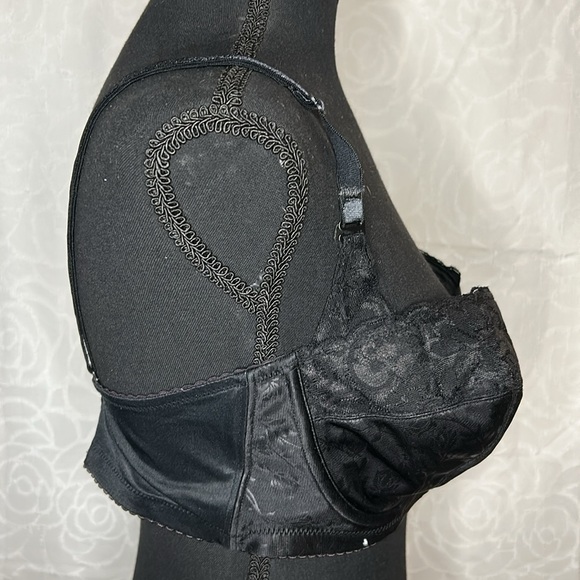 LILYETTE black satin and lace floral bra with underwire. Size 38 D. - Picture 6 of 8